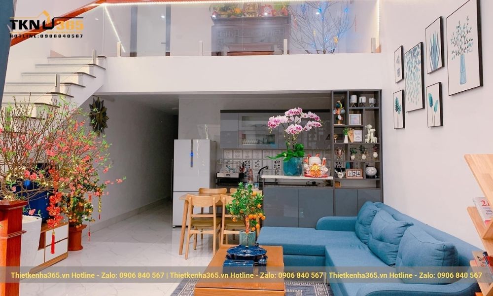 Thi công nội thất phòng khách có gác lửng