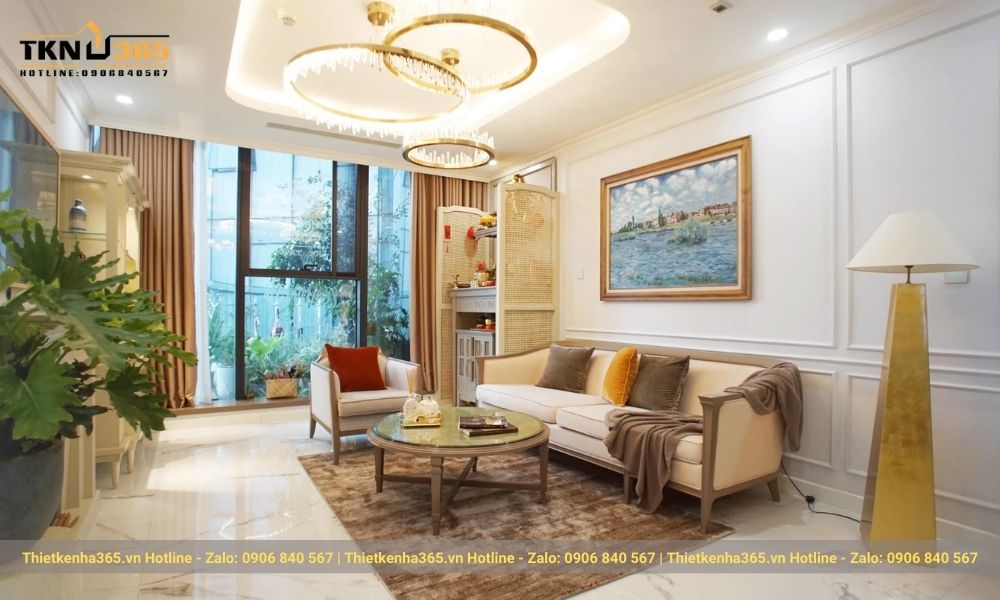 Thi công nội thất phòng khách theo phong cách tân cổ điển