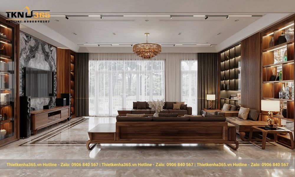 Thi công nội thất nhà phố gỗ óc chó