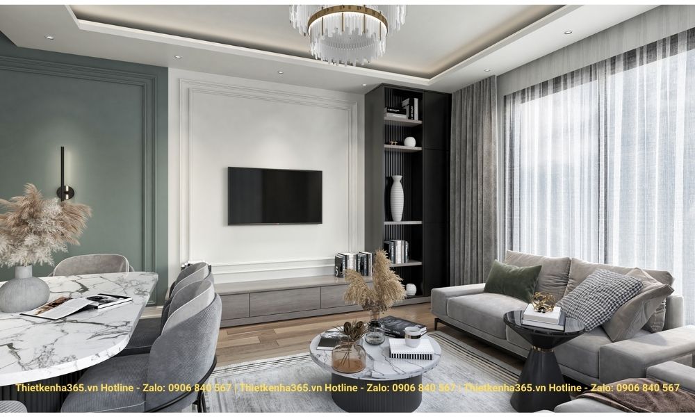 Phòng khách trang trí với màu sắc nhẹ nhàng