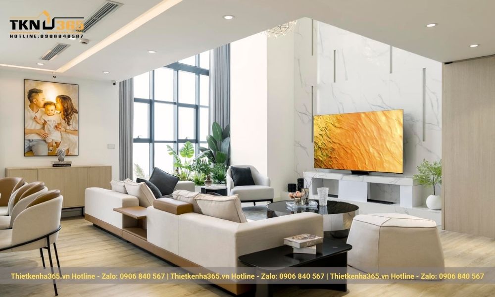 Thi công phòng khách theo phong cách tối giản