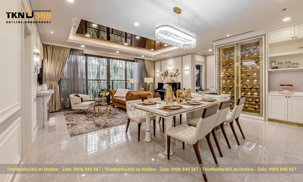 Thi công nội thất phòng khách phong cách tân cổ điển