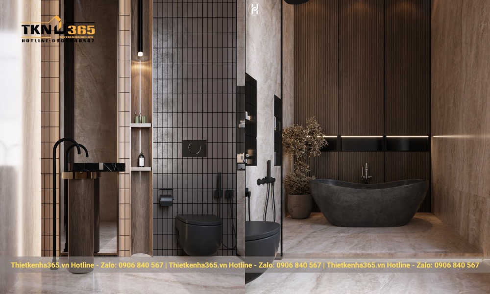 Phòng tắm biệt thự là nơi thư giãn, cần đầy đủ công năng và đẹp mắt để người dùng thư giãn