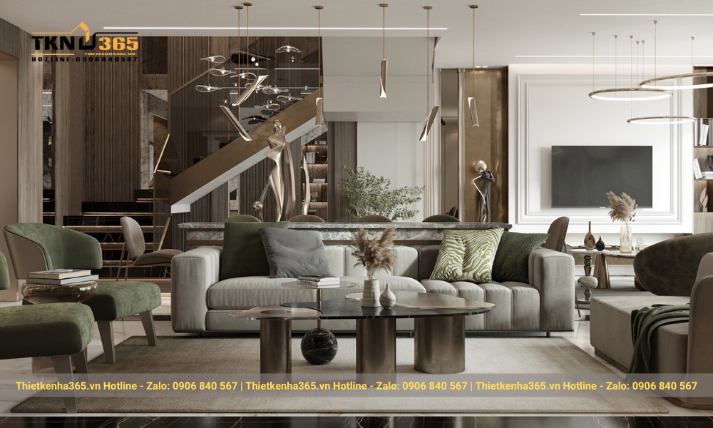 Những món đồ trang trí ánh kim sẽ làm không gian biệt thự nổi bật hơn