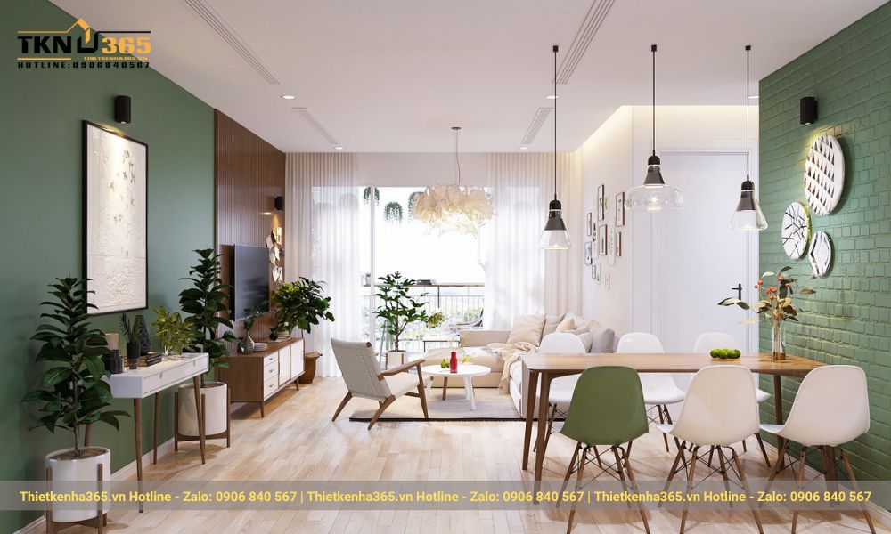 Thiết kế nội thất phong cách hiện đại ấn có sắc xanh sang trọng