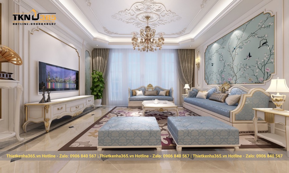 Phong cách cổ điển phù hợp với phòng khách có diện tích rộng rãi