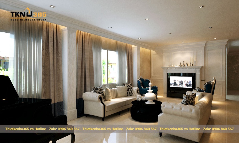 Không gian phòng khách biệt thự sang trọng theo phong cách tân cổ điển