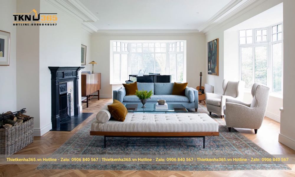 Không gian phòng khách theo xu hướng Bắc Âu thoáng đãng, tiện nghi
