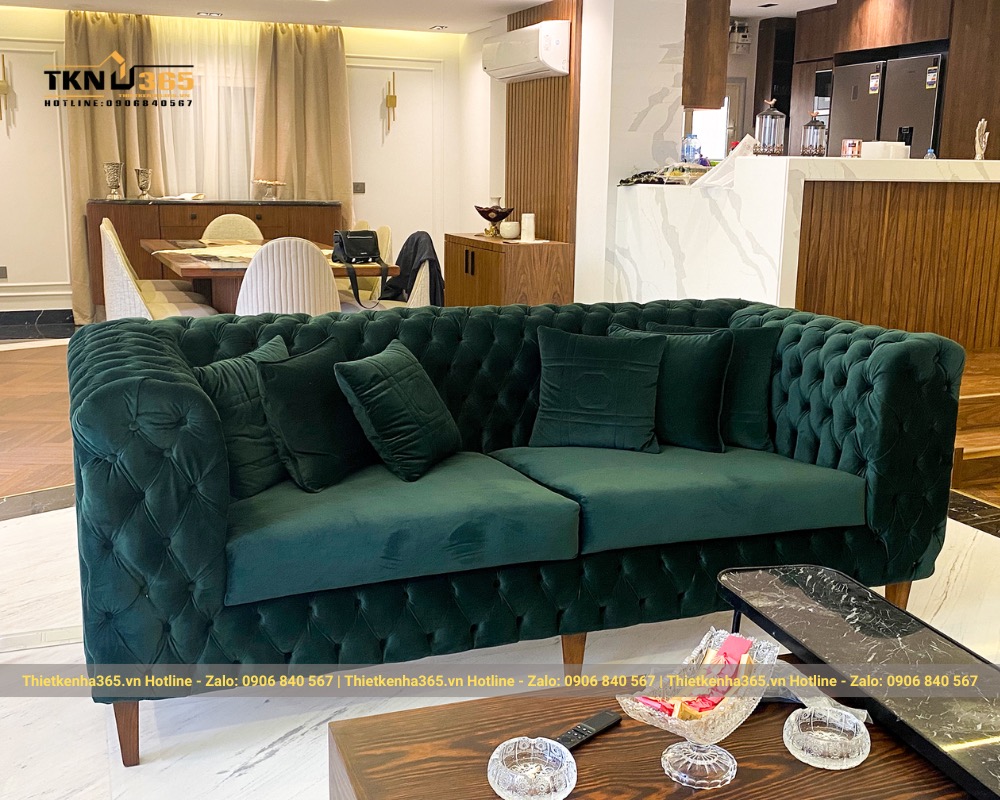 Trang trí phòng khách với chất liệu nhung cao cấp