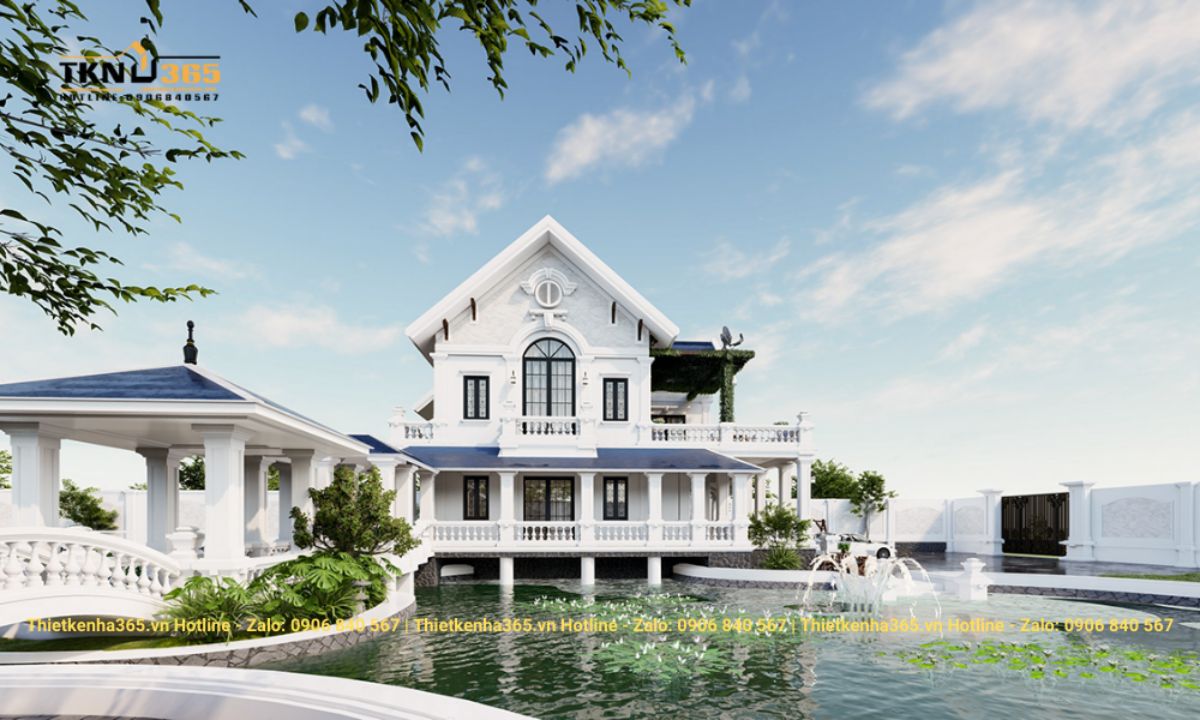 Nhà vuông 2 tầng mái thái 