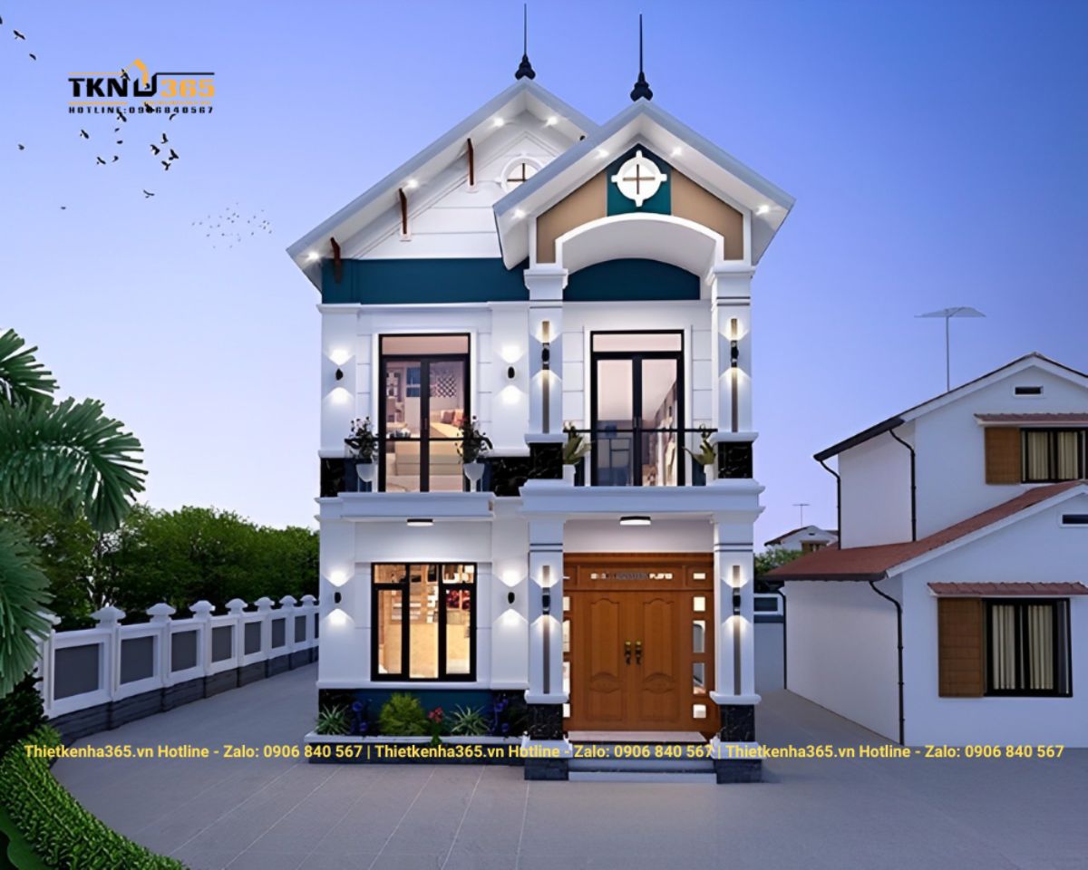 Nhà mái thái 2 tầng chữ L