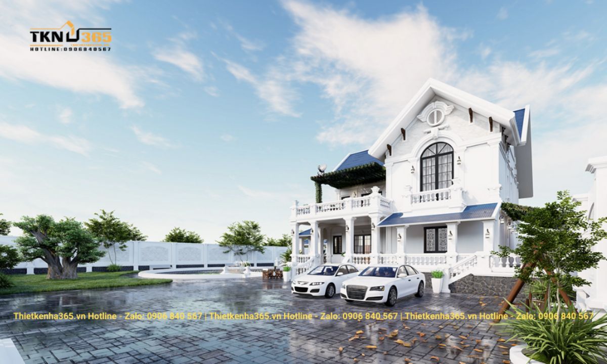 Nhà vuông 2 tầng mái thái đẹp ấn tượng