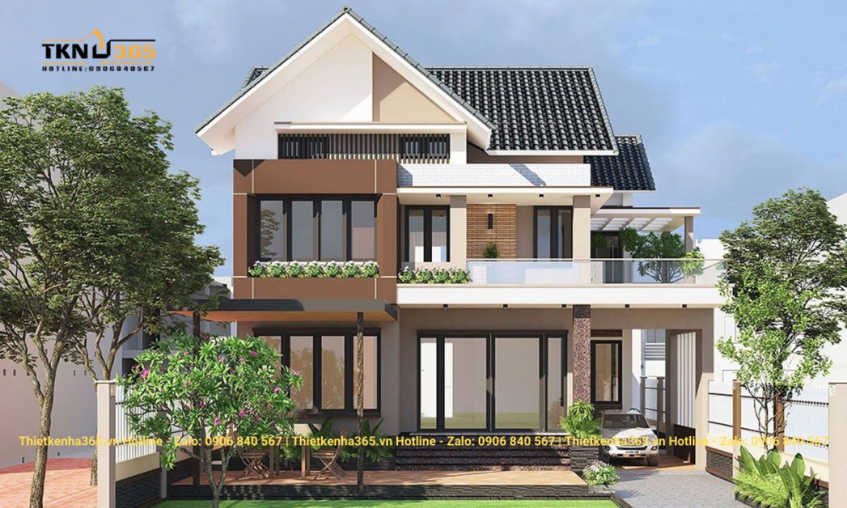 Nhà 2 tầng đẹp mái thái 