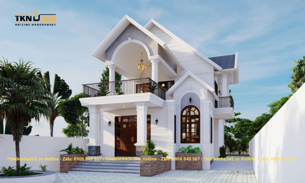 Mẫu nhà đẹp vuông 2 tầng mái thái 