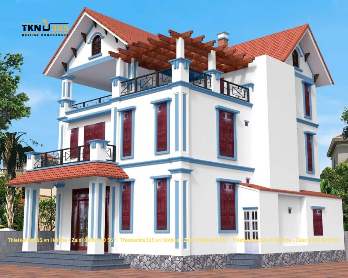 Nhà vuông 2 tầng mái thái