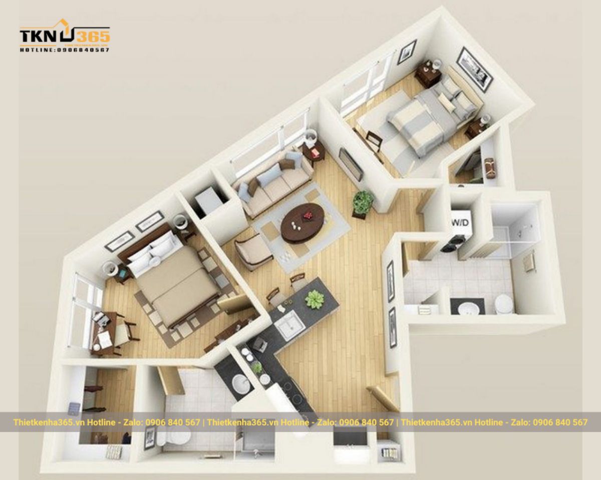 Căn hộ méo 74m² với mặt bằng nhiều góc cạnh