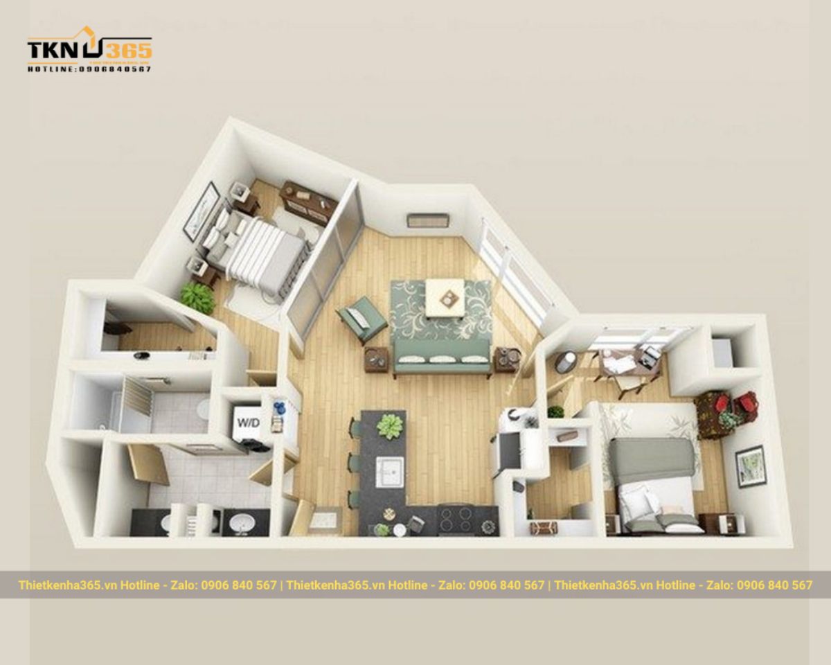 Gợi ý thiết kế nội thất cho nhà méo với căn hộ 80m²