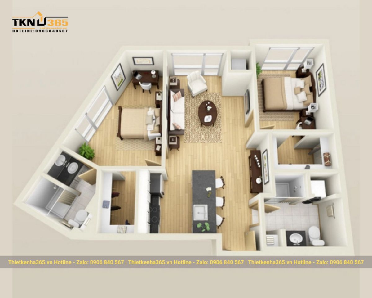 Thiết kế căn hộ 82m² méo mó đẹp cuốn hút