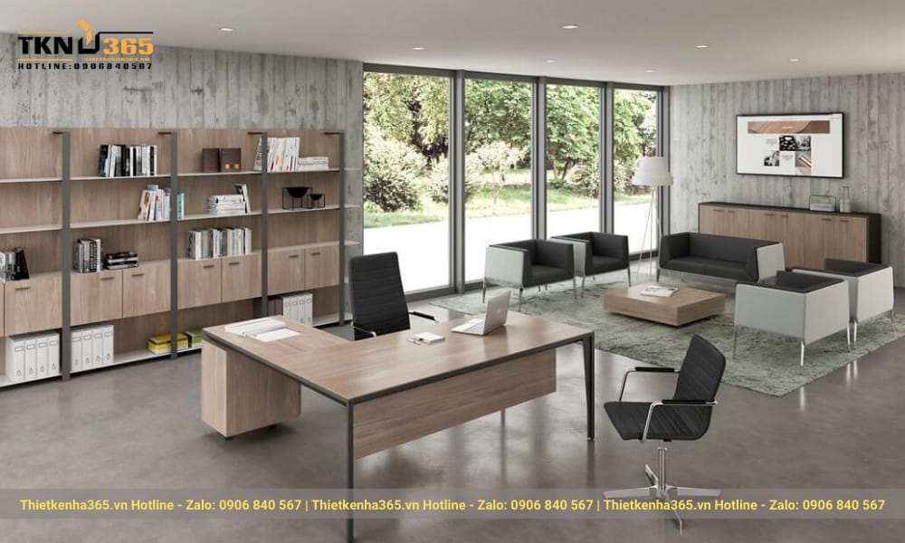 Phòng làm việc giám đốc phong cách tối giản.