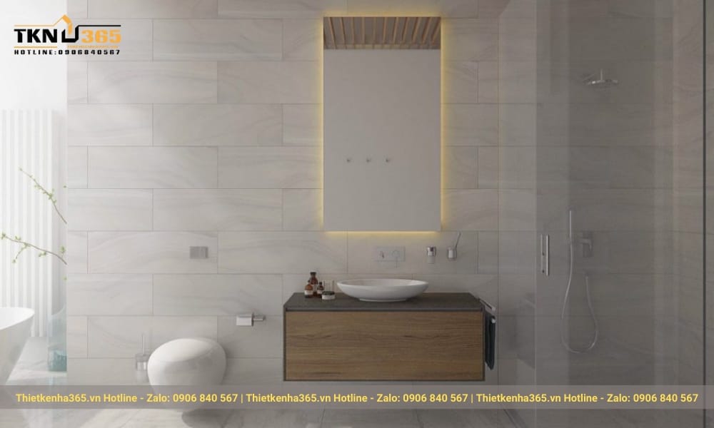 Không gian bồn rửa mặt với nhiều kệ mở và ngăn kéo giúp bạn tiết kiệm diện tích.