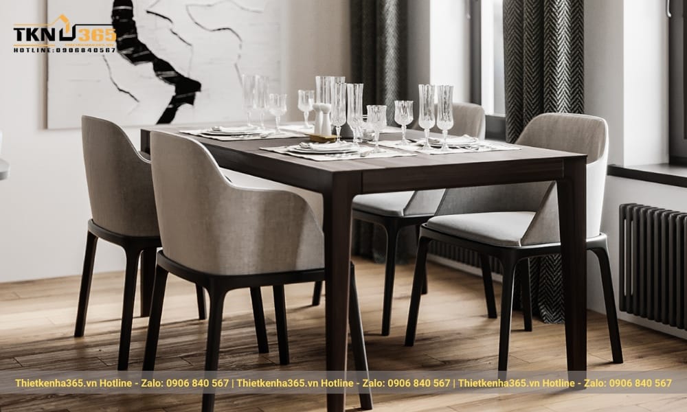 Bộ bàn ăn làm nổi bật những đường nét trong phong cách nội thất Minimalism.