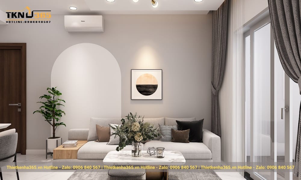 Sự phối hợp hài hòa giữa chất liệu và màu sắc đem đến không gian nhẹ nhàng, ấm áp.