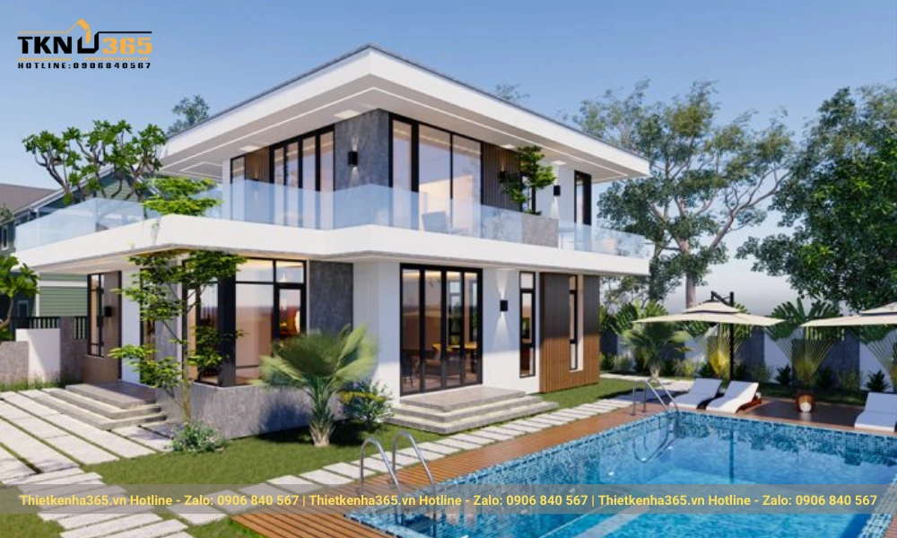 Mẫu biệt thự hiện đại 2 tầng có hồ bơi 