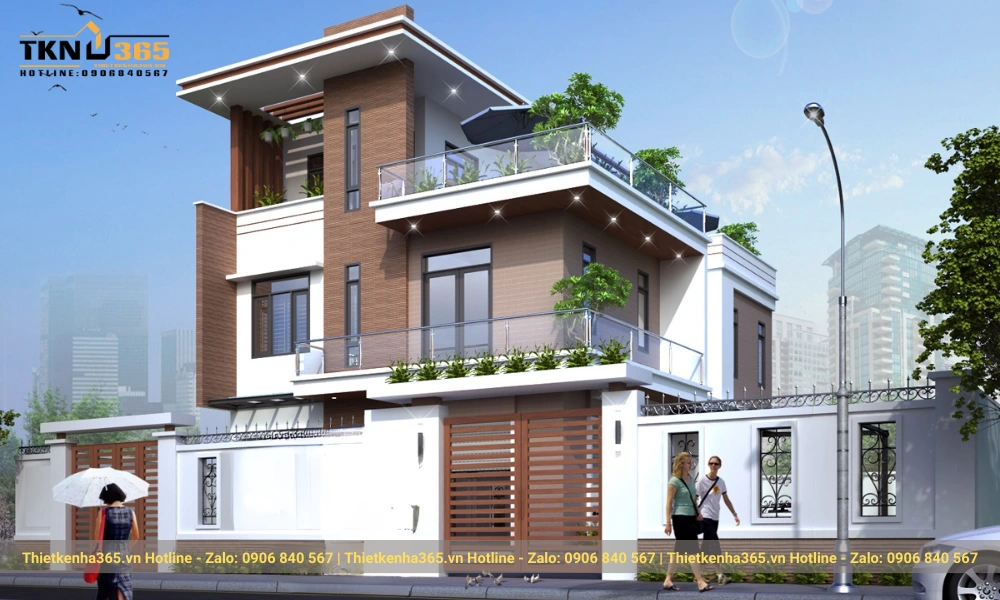 Mẫu biệt thự hiện đại 3 tầng mái bằng đẹp ấn tượng