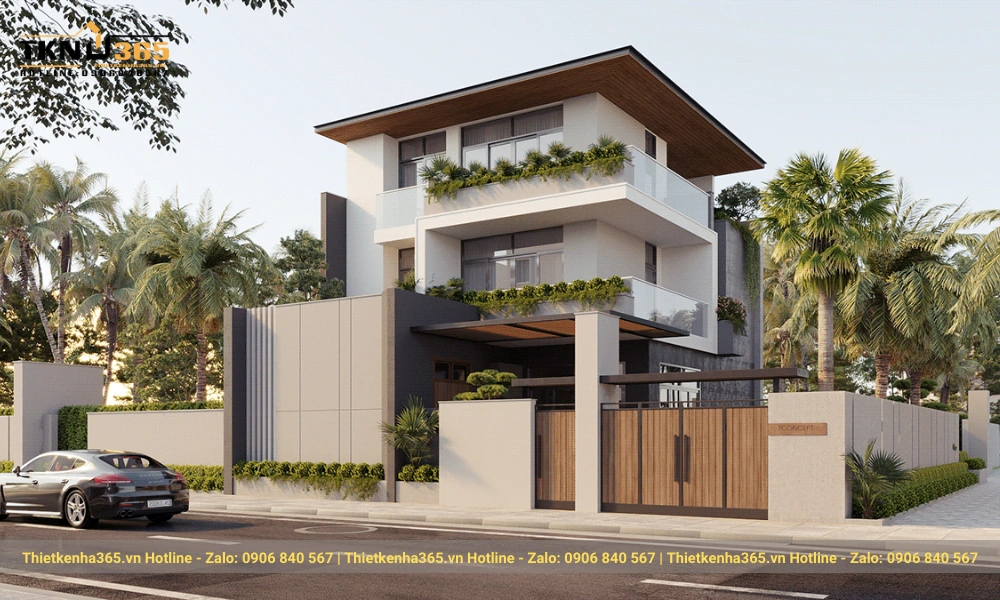 Thiết kế biệt thự 3 tầng chữ L hiện đại 