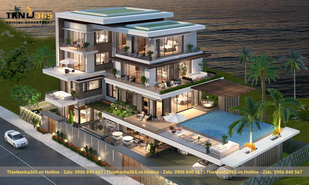 mẫu biệt thự hiện đại 4 tầng