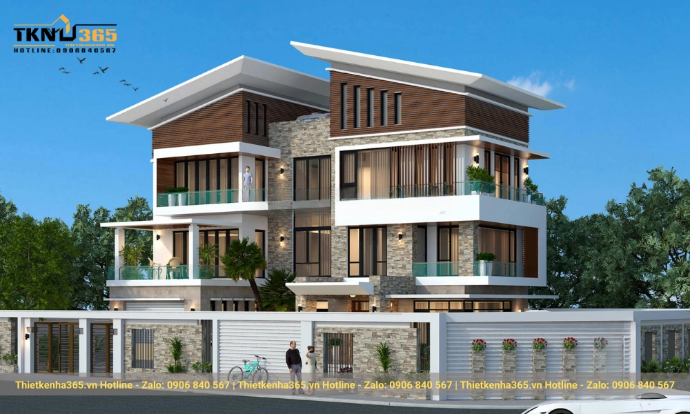 Mẫu biệt thự 3 tầng mái nhật hiện đại