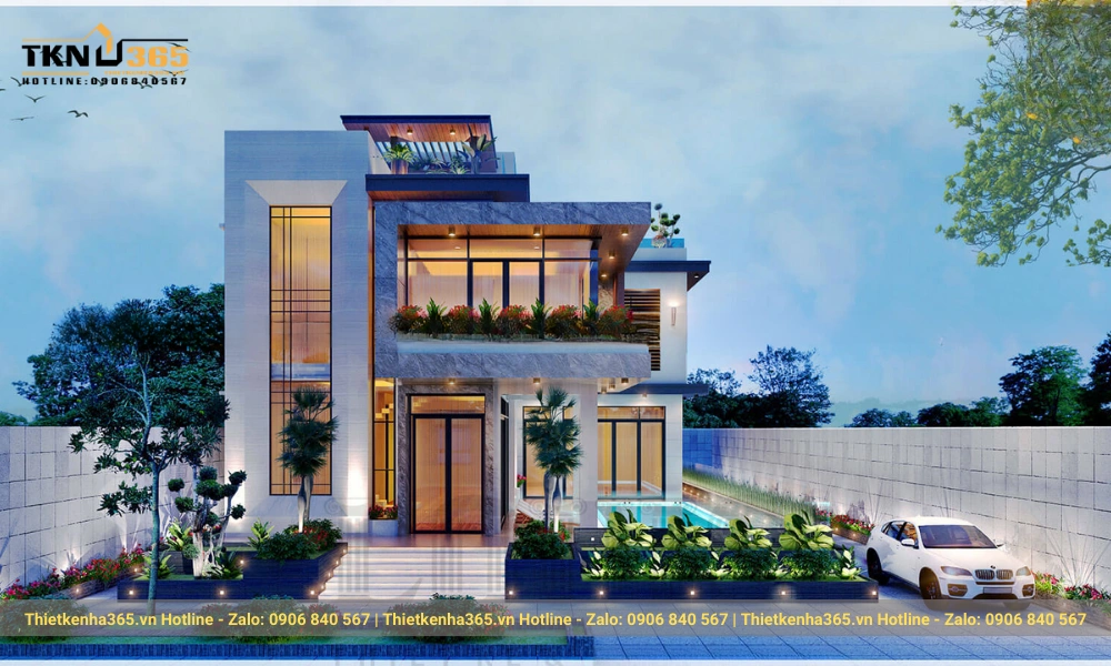 Mẫu biệt thự hiện đại 2 tầng có hồ bơi 