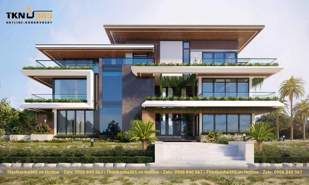 Mẫu biệt thự hiện đại 3 tầng mái bằng đẹp ấn tượng