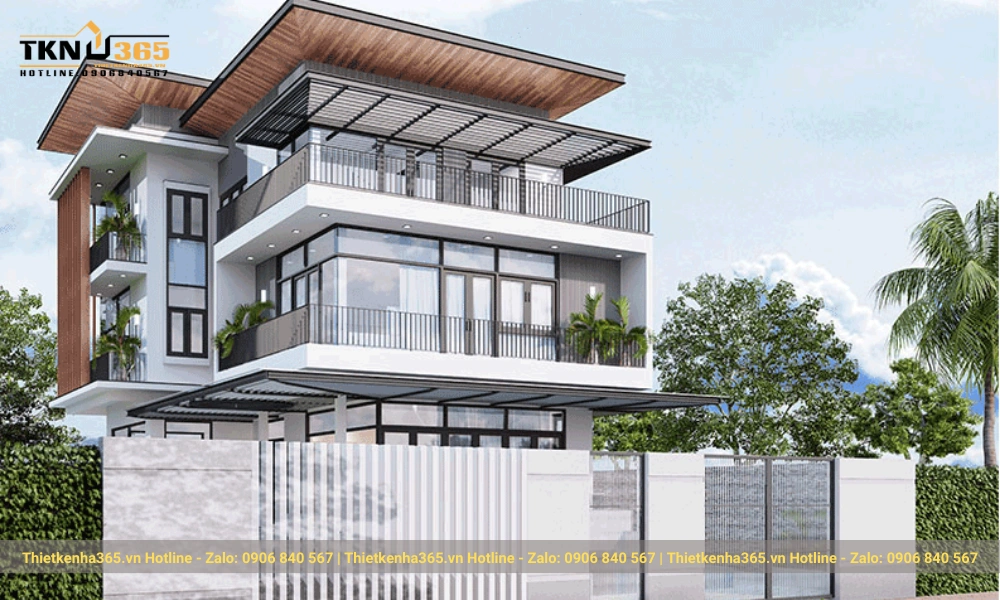 Mẫu biệt thự 3 tầng hiện đại mái nhật 