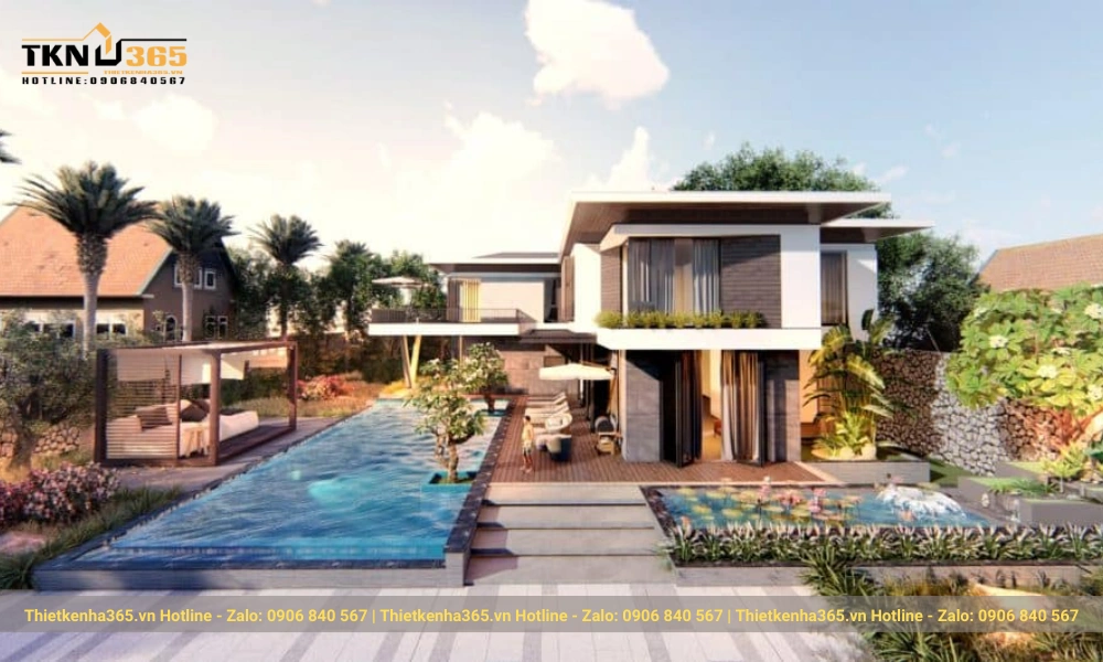 Mẫu biệt thự hiện đại 2 tầng có hồ bơi 