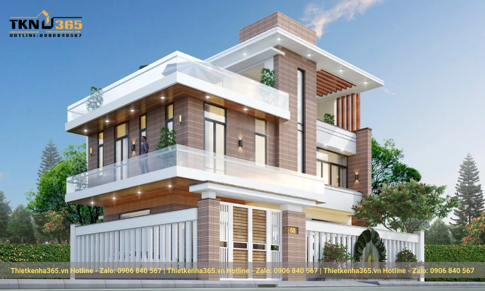 Mẫu thiết kế biệt thự hiện đại 3 tầng với tông màu trắng chủ đạo