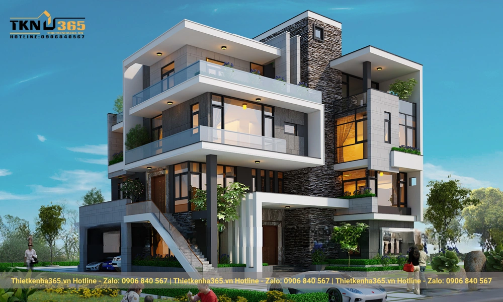 mẫu biệt thự hiện đại 4 tầng