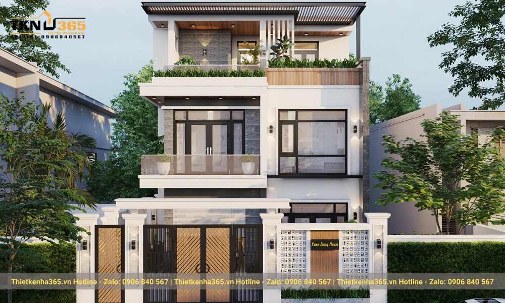 Mẫu thiết kế biệt thự hiện đại 3 tầng với tông màu trắng chủ đạo