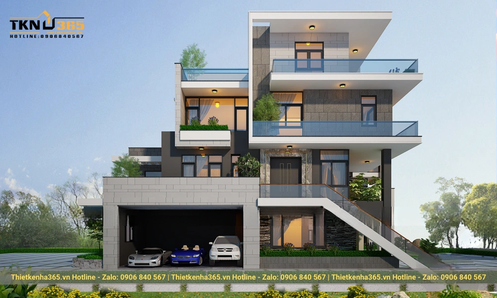 mẫu biệt thự hiện đại 4 tầng