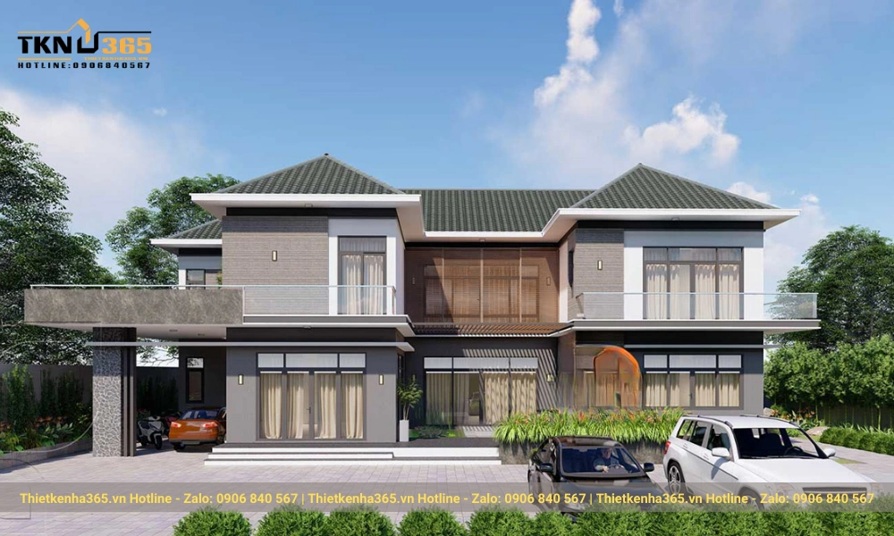 Mẫu biệt thự hiện đại 2 tầng mái thái đẹp