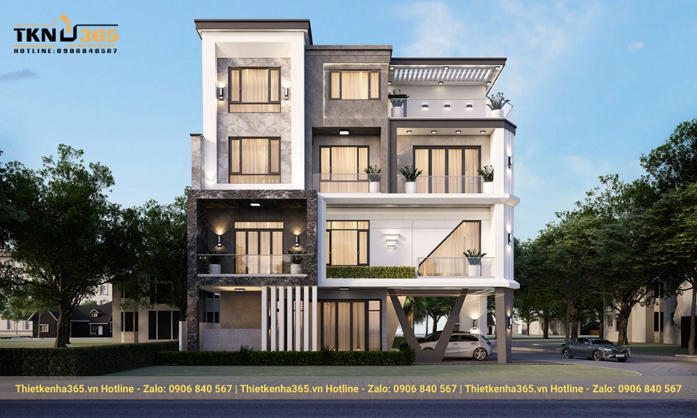 mẫu biệt thự hiện đại 4 tầng