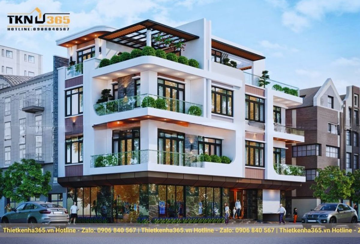 Thiết kế biệt thự hiện đại đẹp, có mặt tiền là showroom