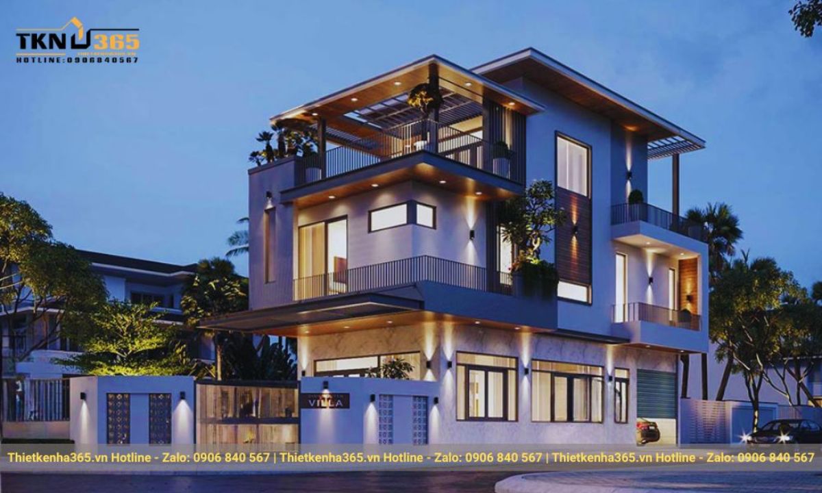 mẫu biệt thự hiện đại 3 tầng chữ L