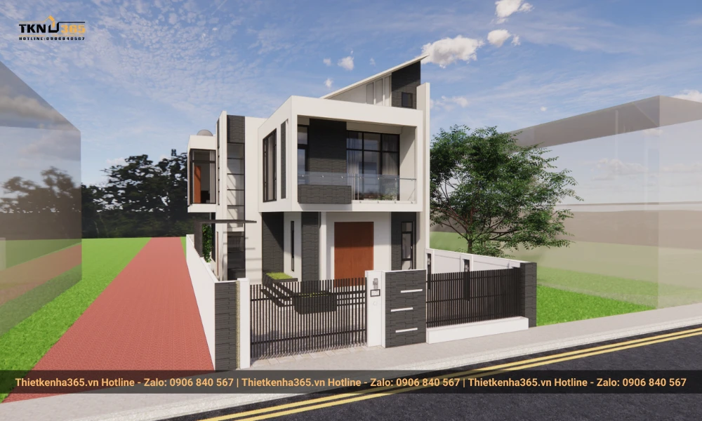 Mẫu nhà 2 tầng dạng ống có mái tôn đơn giản nhỏ gọn 