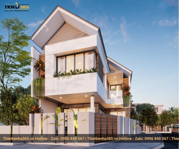 Mẫu nhà 2 tầng dạng ống có mái tôn đơn giản nhỏ gọn 