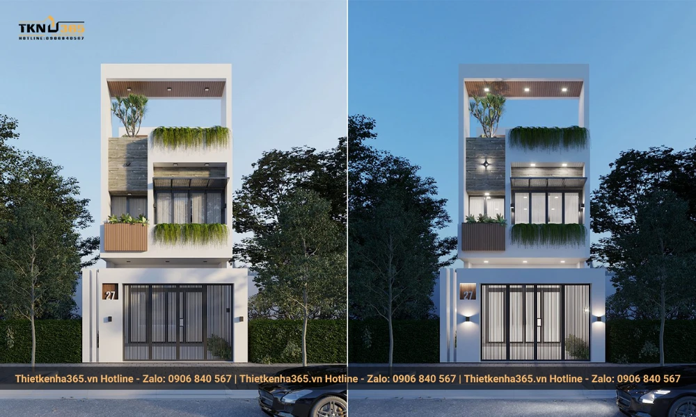 Mẫu nhà ống 2 tầng 1 tum mái tôn 