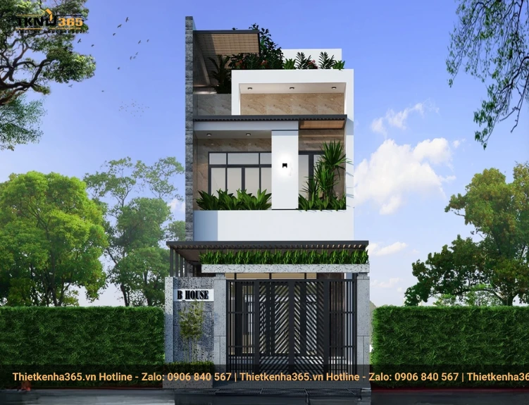 Mẫu nhà ống 2 tầng 1 tum mái tôn 