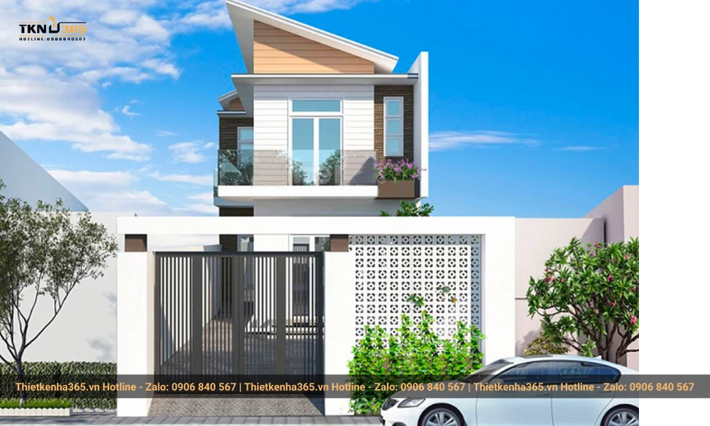 Mẫu nhà 2 tầng với thiết kế mái xéo nhiều cấp 