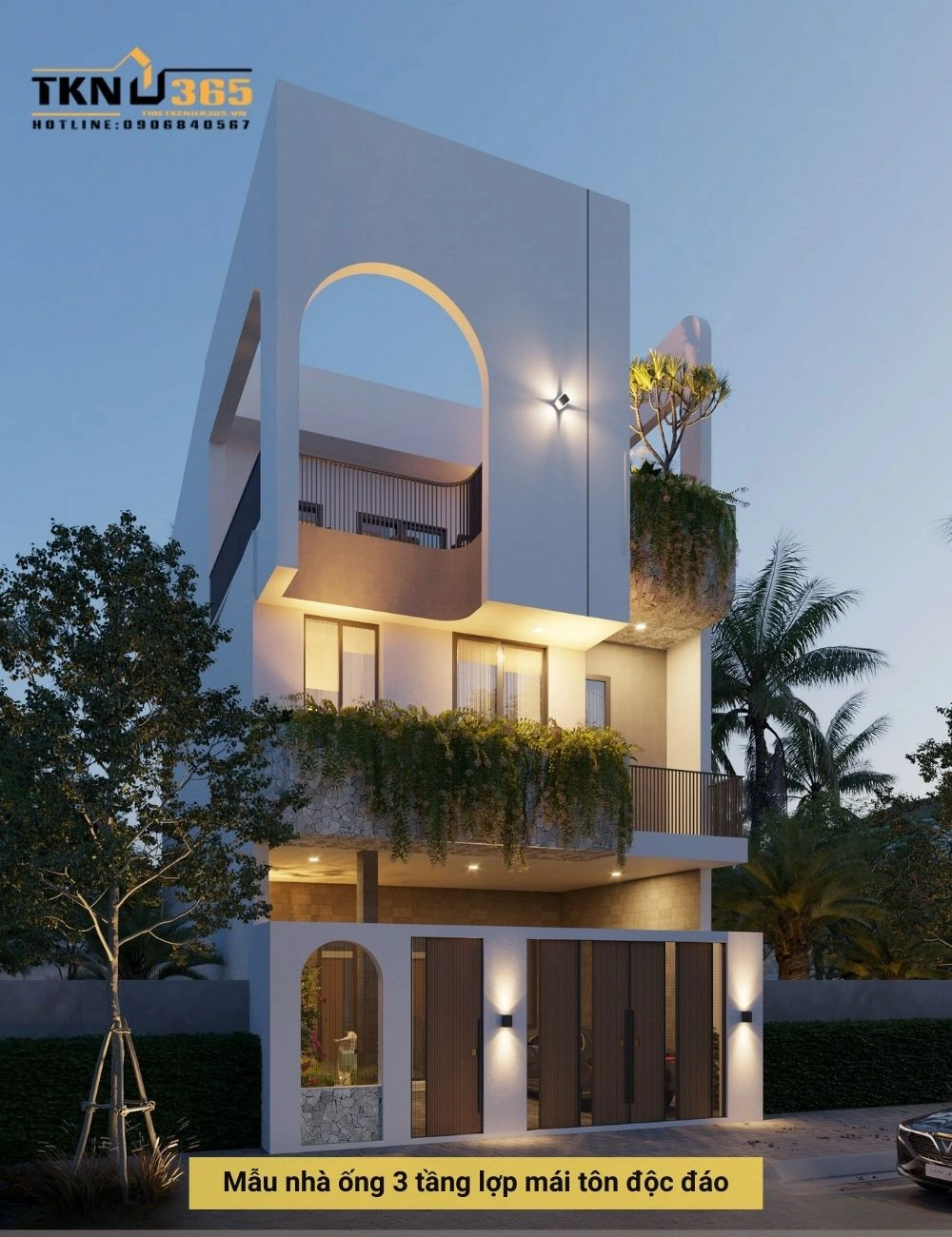 Mẫu nhà ống 3 tầng lợp mái tôn độc đáo