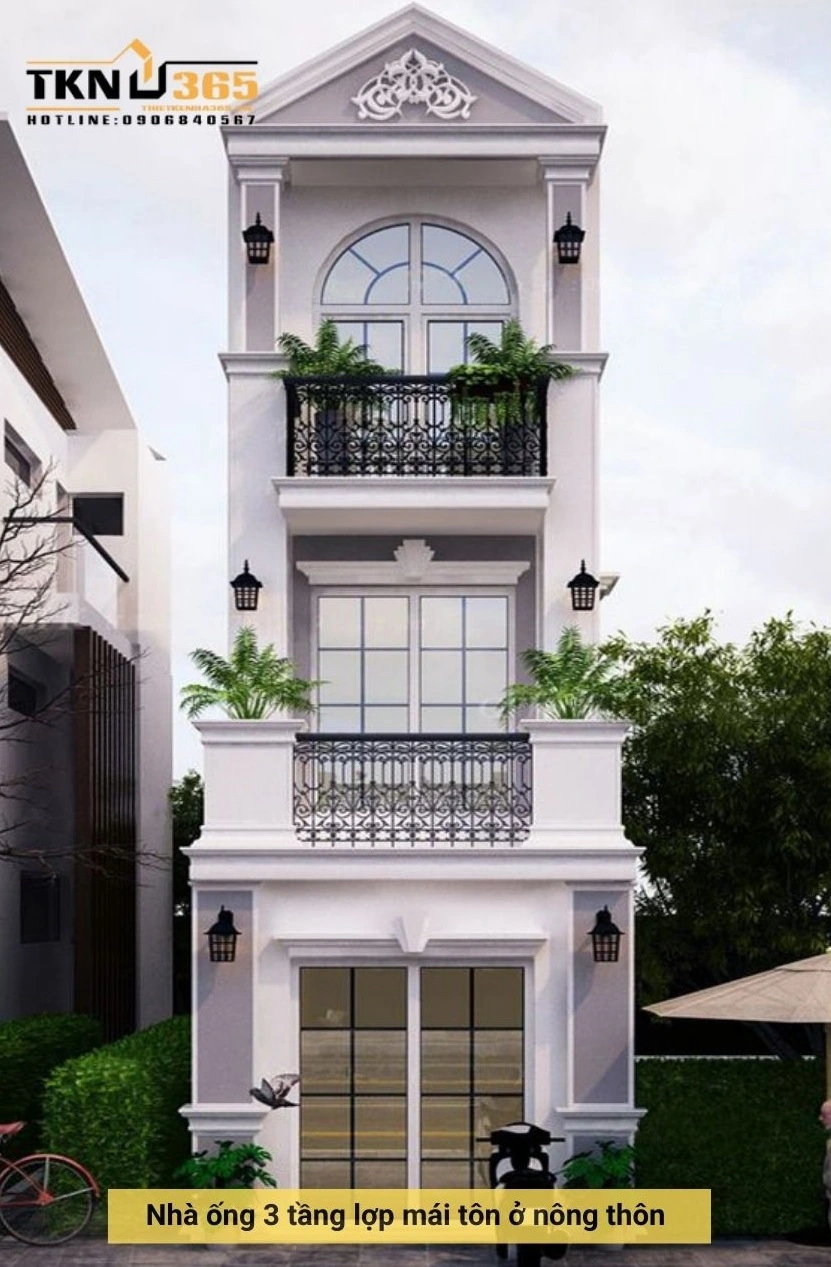 Nhà ống 3 tầng lợp mái tôn